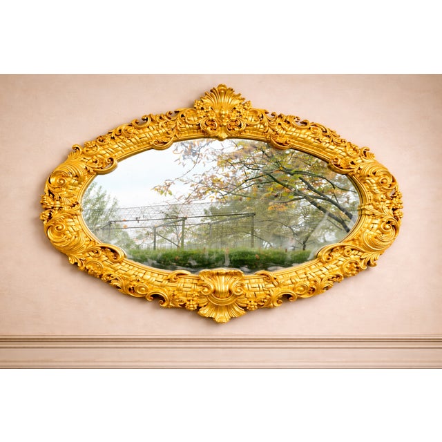 French 1980 French Louis XVI Gold Beech Oval Wall Mirror For Sale - Image 3 of 9