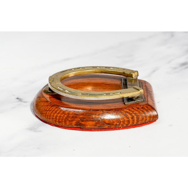 Wood Lovely English Victorian Antique Brass Desk Clip Equestrian Horseshoe Wood Shield For Sale - Image 7 of 10