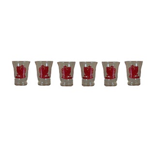 Cocktail Glasses with Red Rooster from Royal Leerdam Crystal, 1930s, Set of 6 For Sale
