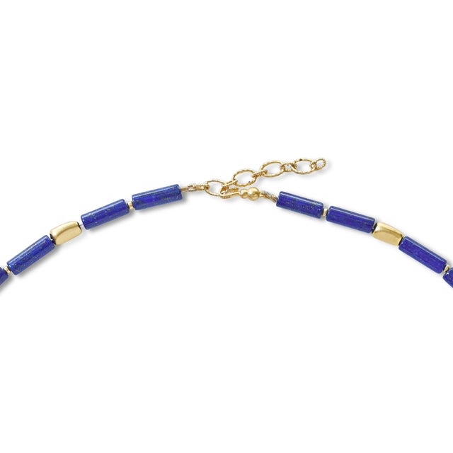 Modern Lapis Lazuli Tube Gold Station Necklace For Sale - Image 3 of 8