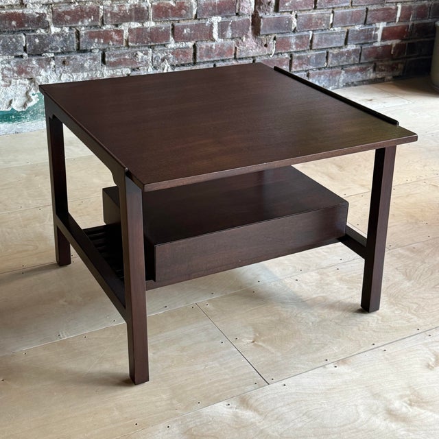 Brown Mid-Century Modern Refinished Dunbar Side Lamp Table With Drawer For Sale - Image 8 of 12