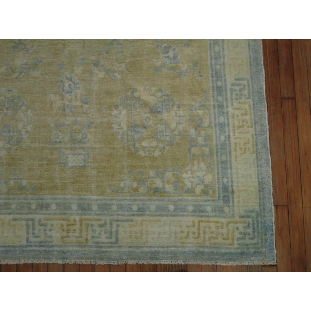 Early 20th Century Champagne Mustard Soft Blue Chinese Rug For Sale - Image 4 of 18