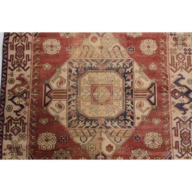 1960s Muted Terracotta & Navy Medallion Turkish Rug For Sale - Image 10 of 10
