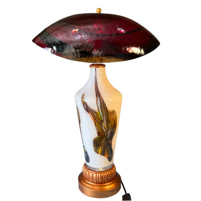 Murano Oval Art Glass Wine Colored Mushroom Abstract Table Lamp For Sale - Image 16 of 18