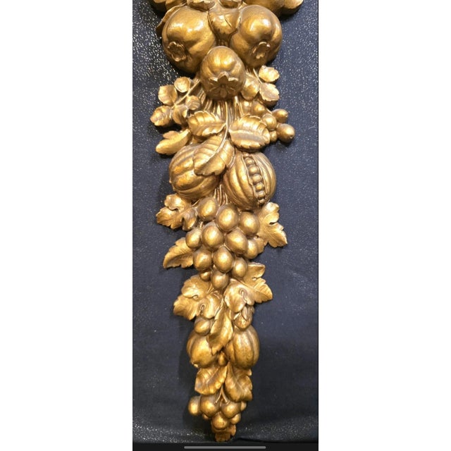 Wood VNT MCM Syroco Wood Gold Gilt Panels Fruit & Bow Garland Wall Hanging Decor XL For Sale - Image 7 of 11