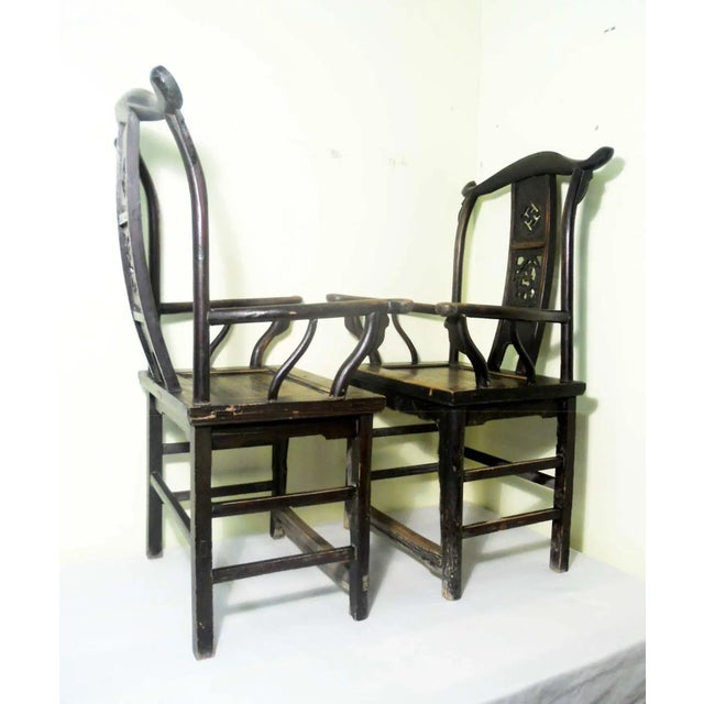 1800s Antique Chinese High Back Armchairs- a Pair For Sale - Image 10 of 12
