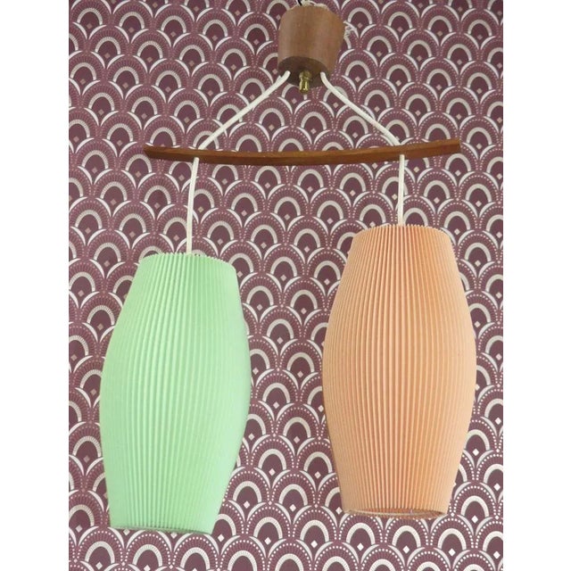 WOW! Wonderful 50s ceiling lamp Typical design Two elegant balloon domes, pleated blinds made of plastic, in time-typical...