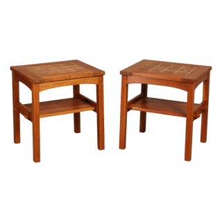 Stickley Mission Collection Pair Of Cherry Tile Top End Tables For Sale