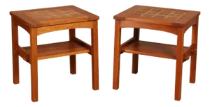 Stickley Mission Collection Pair Of Cherry Tile Top End Tables