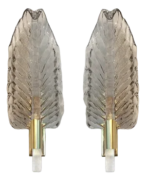 Gray Leaf Murano Glass Wall Sconce by Simoeng, Set of 2