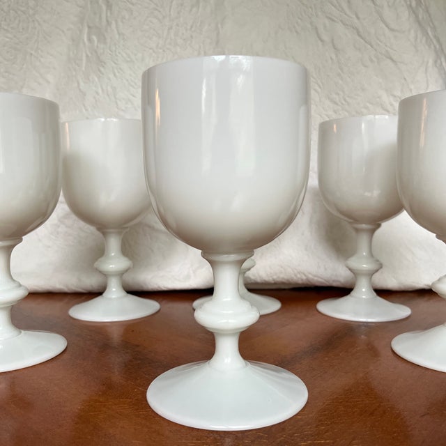 1930s Vintage French Portiex Vallerysthal White Opaline Goblets- Set of Six For Sale - Image 5 of 11