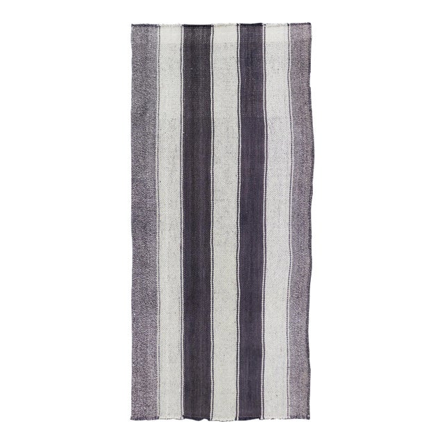 Mid 20th Century Vintage Turkish Kilim With Vertical Stripes in Brown and Cream For Sale