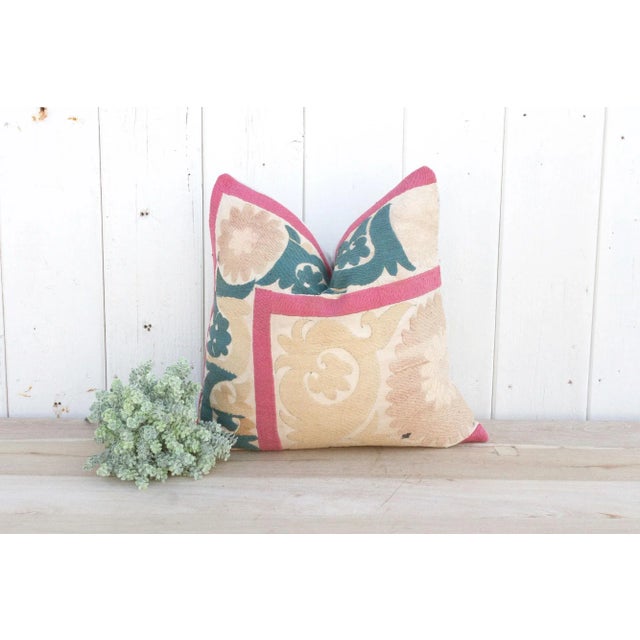 Peach Rose Vintage Suzani Pillow For Sale - Image 9 of 10