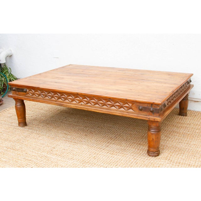 Grand Takhat Large Indian Teak Coffee Table For Sale - Image 4 of 11