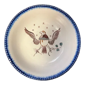 Antique 19th Century Staffordshire Creamware Pearlware Blue Feather Edge Bowl With American Eagle and Shield