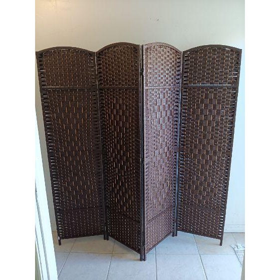 Wicker Rattan Room Divider 4 Panel Dark Color For Sale In Naples, FL - Image 6 of 6