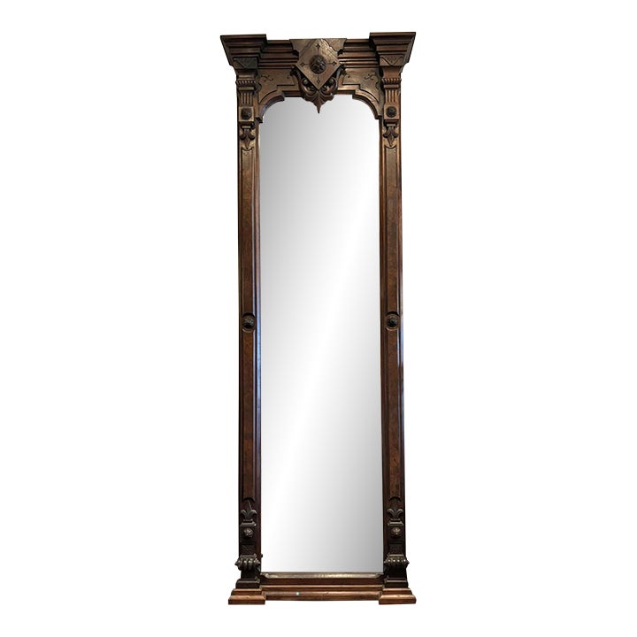 1910s Victorian Walnut Extra Tall Pier Mirror | Chairish