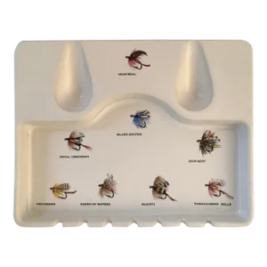 Mid-Century Hyalyn Fly Fishing Motif Porcelain Smoking Tray
