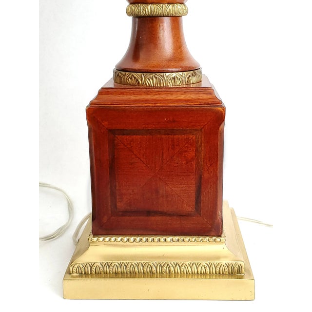 Lamp Pair Mahogany Brass & Shades For Sale - Image 11 of 12