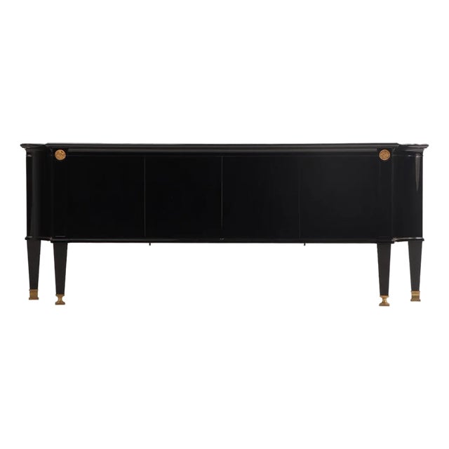 A French Ebonized and Bronze Mounted Curved Sideboard in the Manner of Andre Arbus, C. 1940. For Sale