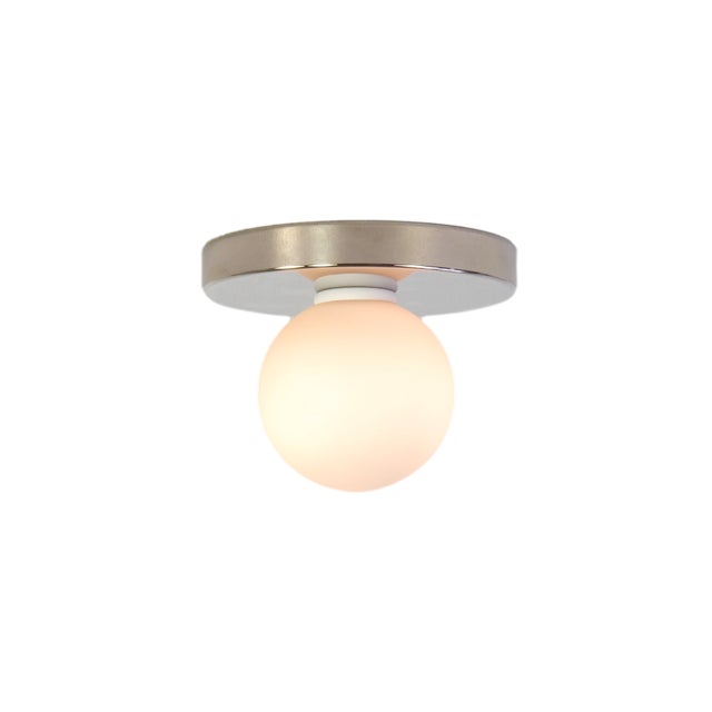 Modern Globe Flush Mount Polished Nickel, 3 Inch Glass Globe, by Research.Lighting, Modern, Minimal For Sale - Image 3 of 6