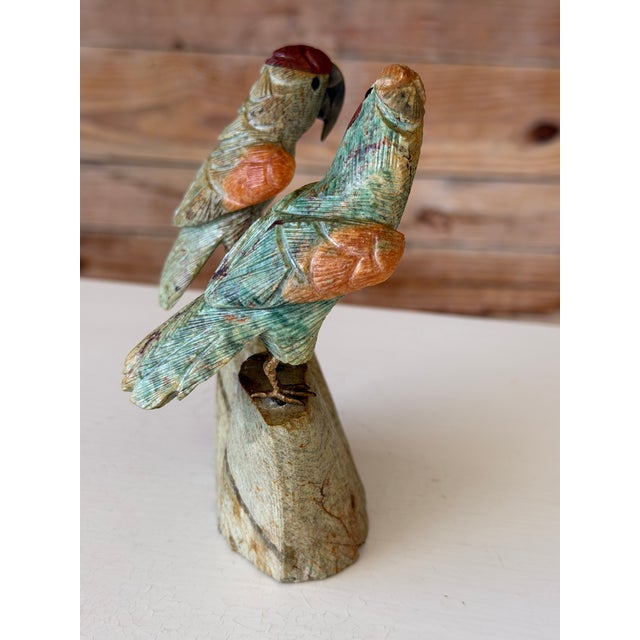Vintage Peruvian Hand-Carved Gemstone Parrot Sculpture With Brass Feet For Sale In Naples, FL - Image 6 of 12