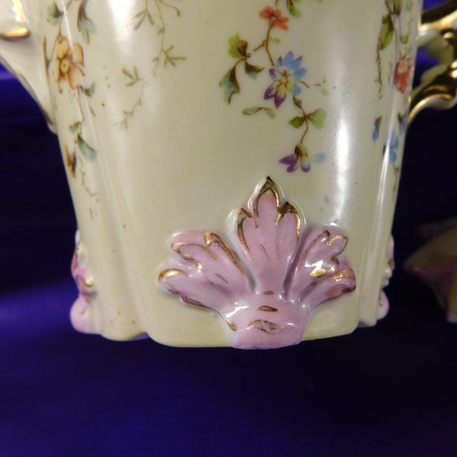 1930s 1930s Boho Chic Green and Purple Floral Teapot, Creamer, Milk Jug For Sale - Image 5 of 12