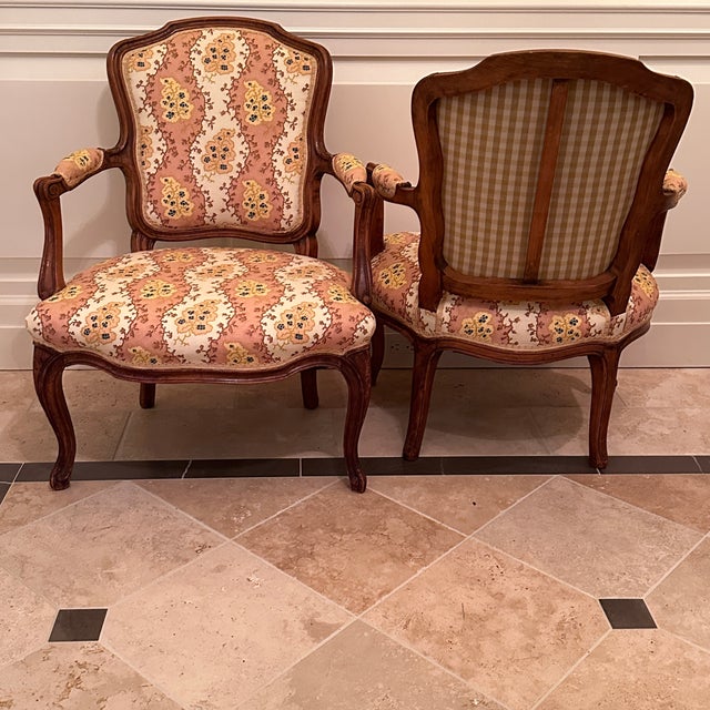 Pair 1800s Fauteuils With English Upholstery For Sale - Image 11 of 11