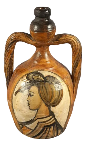 Ceramic Majolica Amphora with Him and Her Medieval Portraits, 1930s