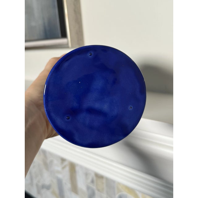 Baroque Embossed Cobalt Blue & Gold Ceramic Decorative Pitcher For Sale - Image 9 of 10