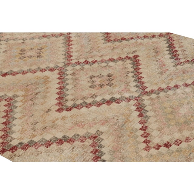 Rug & Kilim Vintage Distressed Rug, Beige-Rust Geometric Medallion Pattern - Rug & Kilim For Sale - Image 4 of 8