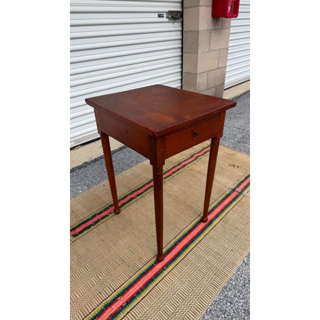 A Antique Softwood Sheraton Turned Leg One Drawer Side Table With Button Feet, Pennsylvania, Circa 1820’s For Sale - Image 12 of 12