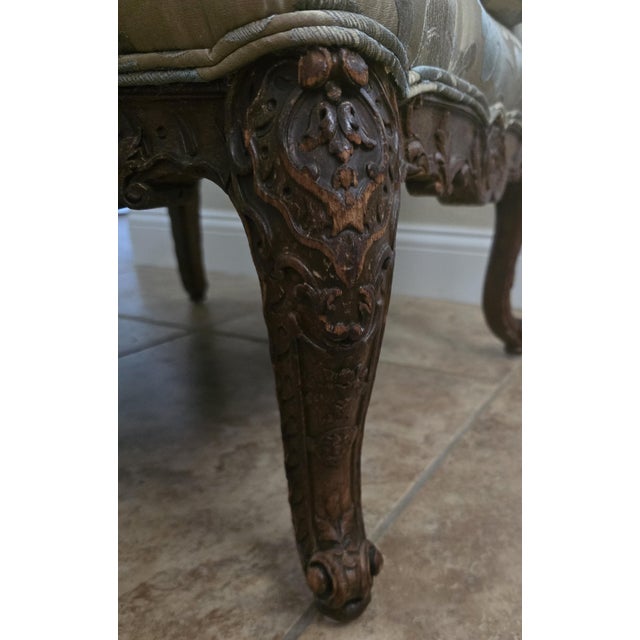 Gold Antique French Regency Bergere Armchairs, Walnut Hand-Carved in France, 18th Century, a Pair For Sale - Image 8 of 15