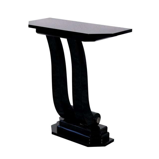 Art Deco Console in Black High-Gloss Lacquer with Chrome, 1930s For Sale - Image 9 of 9