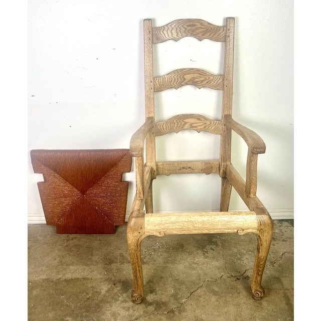 Brown Set of Eight French Country Ladder Back Dining W/ Rush Seats For Sale - Image 8 of 12