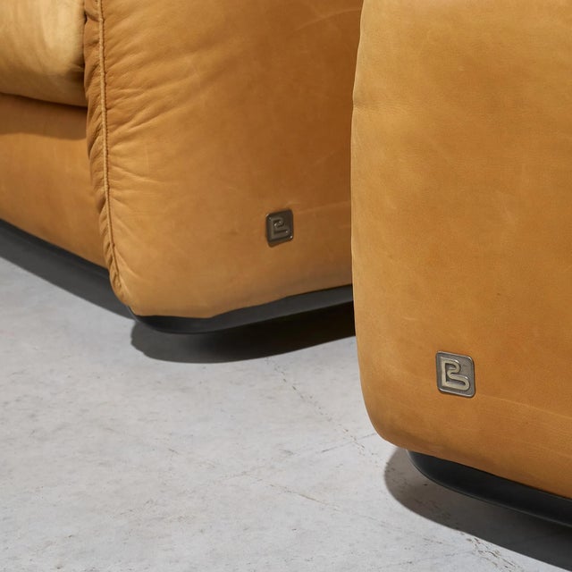 Brown Piumotto Armchairs in Cognac Leather by Arrigo Arrighi for Busnelli, Italy, 1970s, Set of 2 For Sale - Image 8 of 12