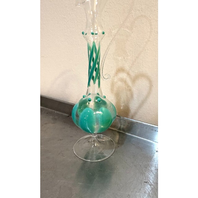 1950s-60s very lightweight/dainty Murano hand-painted aqua bud vase/pitcher. Excellent condition.