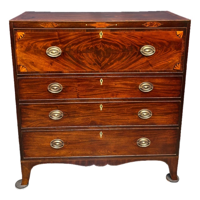 Late 18th Century Beautiful English Georgian Mahogany Drop Front Secretaire Chest / Butler Chest For Sale