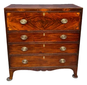 Late 18th Century Beautiful English Georgian Mahogany Drop Front Secretaire Chest / Butler Chest