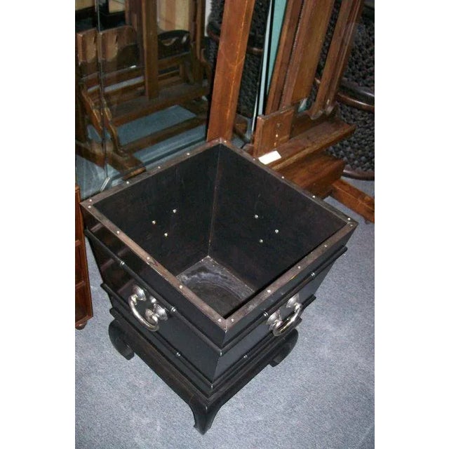 Large Asian Style Ebonized Planter With Nickel Hardware For Sale - Image 4 of 5