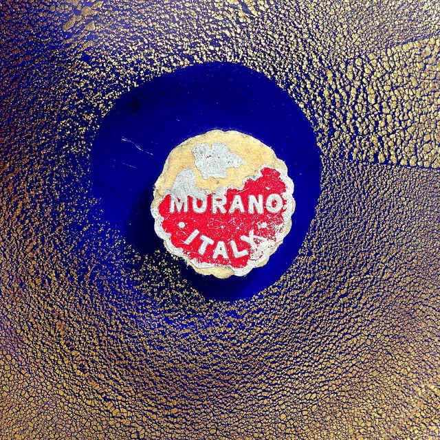 Vintage Seguso Murano 1956 Sapphire Blue Tan Gold Flecks Italian Art Glass Midcentury Decorative Bowl For Sale In Orlando - Image 6 of 7