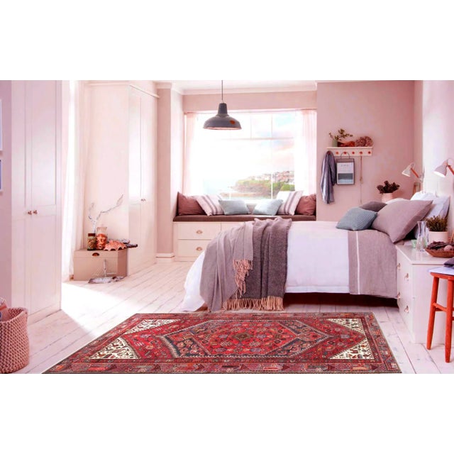 Persian Vintage Hamadan Red/Blue Rug, 4' 2" X 6' 7" For Sale - Image 3 of 4