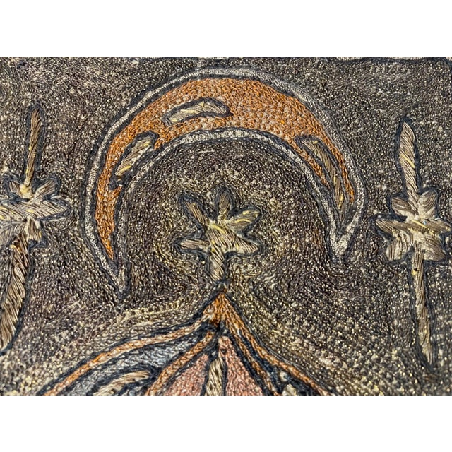Black Antique 19th Century Middle Eastern Metal Thread Embroidery Needlepoint Art Mat For Sale - Image 8 of 13