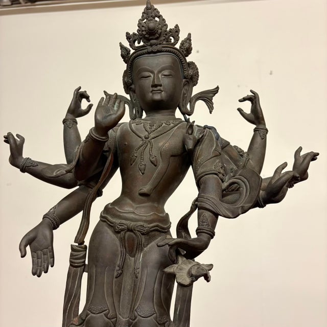 Brown Bronze Eight-Armed Bodhisattva Statue From Nepal For Sale - Image 8 of 11
