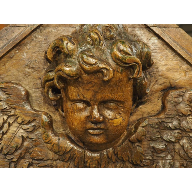 18th Century French Carved Oak Overdoor Pediment With Winged Cherub For Sale - Image 18 of 18
