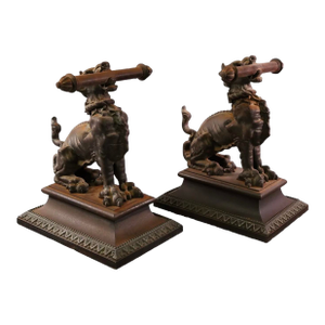 Pair of Antique Bronze Griffin Sculpture Andirons