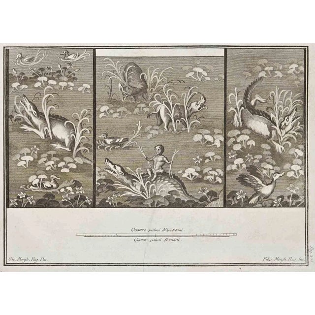 Ancient roman fresco from the series "antiquities of herculaneum", is an etching on paper realized by giovanni morghen in...