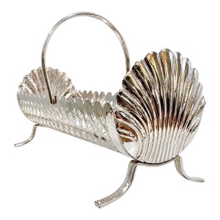 Vintage English Style Silver Plate Shell Motif Biscuit Tray For Sale