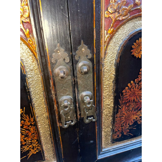 Antique 19th Century Chinese Wood Black Lacquer Storage Cabinet For Sale - Image 4 of 11
