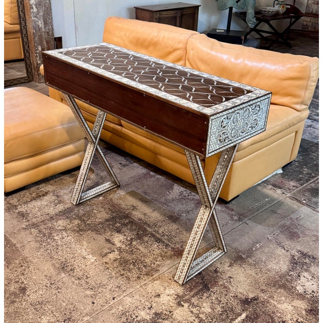 White Late 20th Century White Mother of Pearl Inlaid Console Table or a Writing Desk For Sale - Image 8 of 8